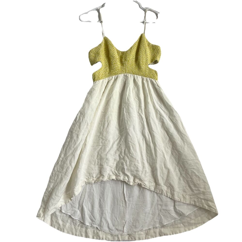 Anthropologie ARYNK Party Dress Strapless Cutout Yellow Ivory Back Zip Boho Sexy